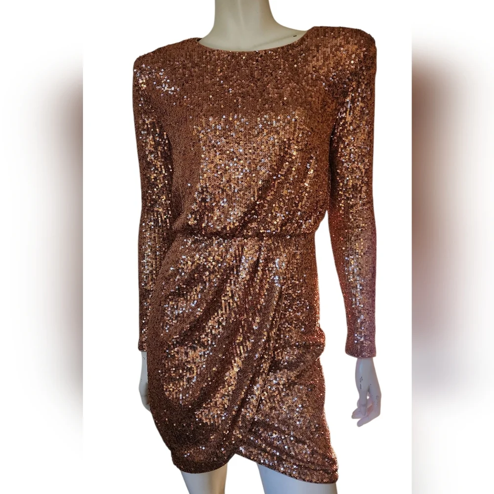 Ever New Melbourne Juniper Sequin Wrap Mini Dress Size 2. Champagne Pink - Picture 2 of 14
